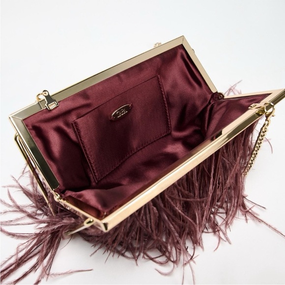 Zara Gold and Burgundy Feather Clutch - Picture 10 of 11
